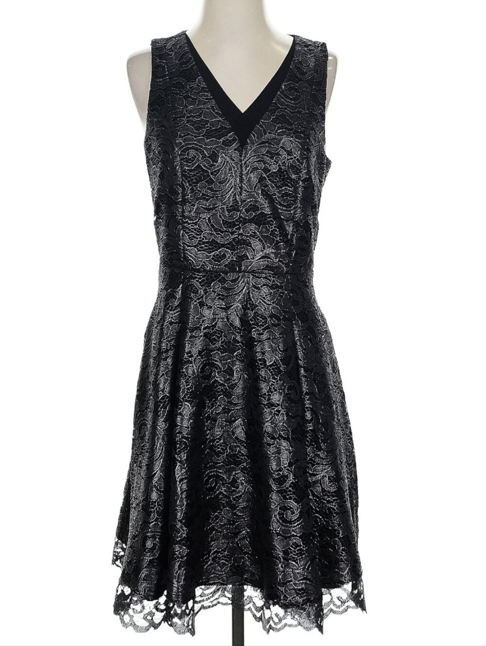 White House Black Market Black Lace V-Neck Fit-and-Flare Midi Dress
